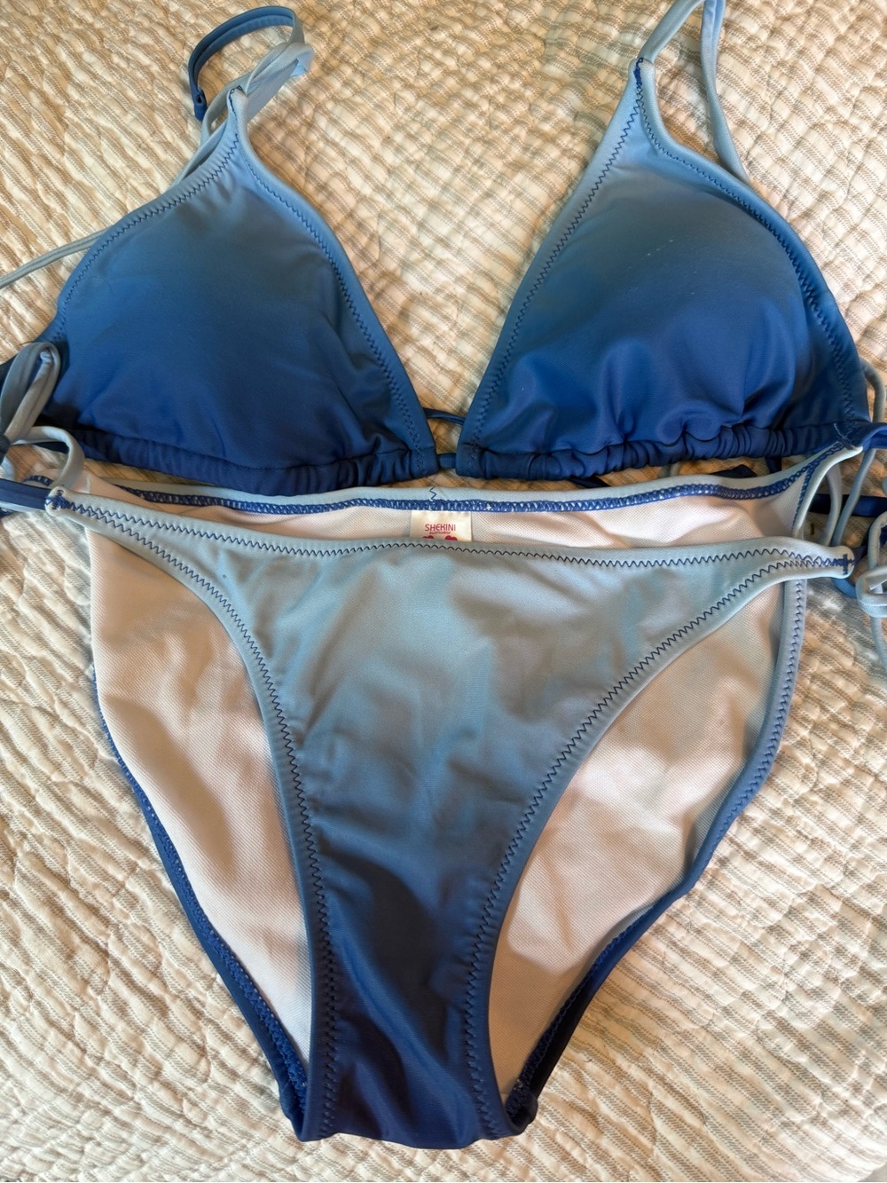 Blue Ombre Triangle String Bikini